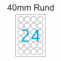 2400 Etiketten 40 mm Rund auf DIN A4 Bogen Selbstklebend - 100 Blatt - Wei&szlig;