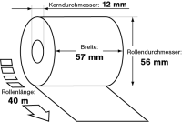10 Rollen Thermorollen 57mm x 40m x 12 mm Kassenrollen...