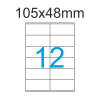 1200 Etiketten 105 x 48 mm auf DIN A4 Bogen Selbstklebend - 100 Blatt - Wei&szlig;
